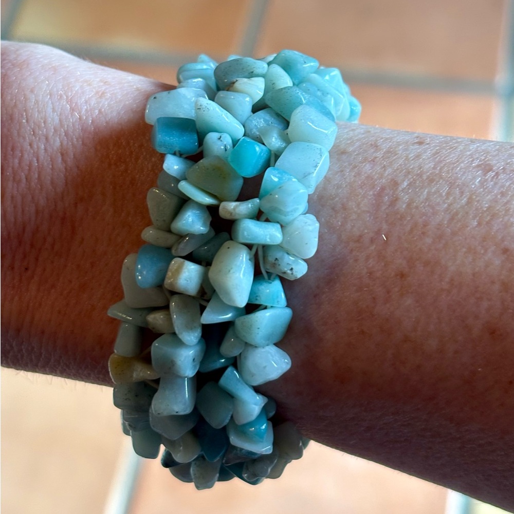 Amazonite Stretchy Web Bracelet – Natural Crystal Chip Stones - Picture 4 of 5